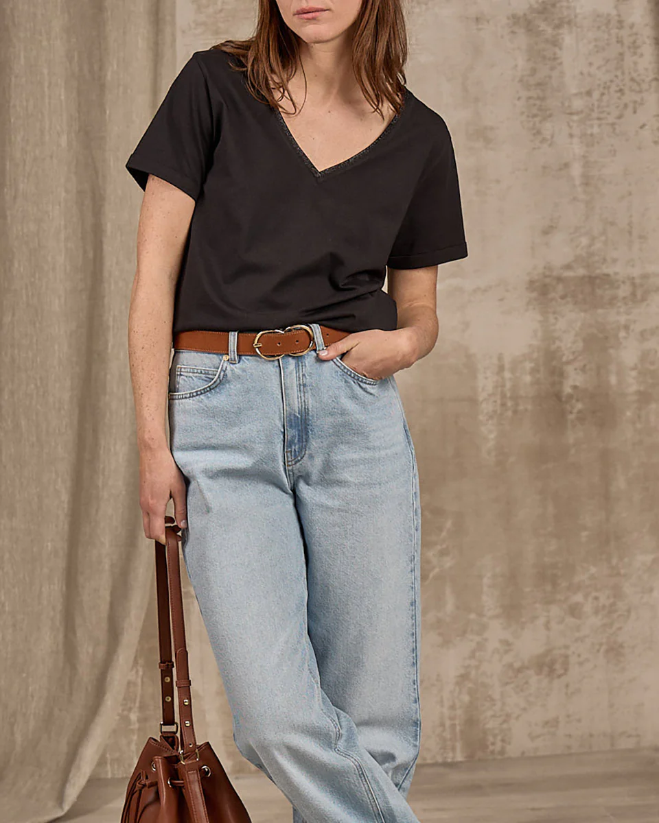 T-shirt col V lurex - Image 2